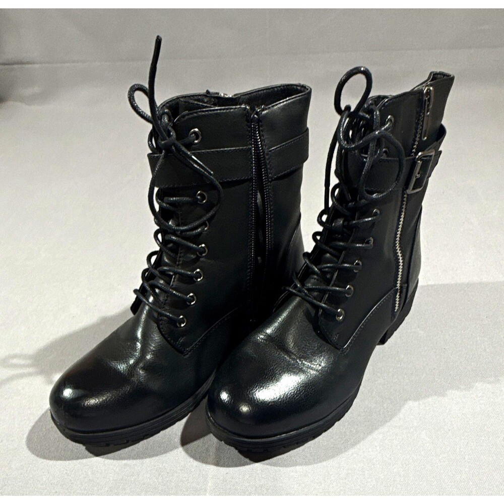 I.D. Required Galaxy Black Ankle Bootie 9.5W Lace-Up Zipper Buckle